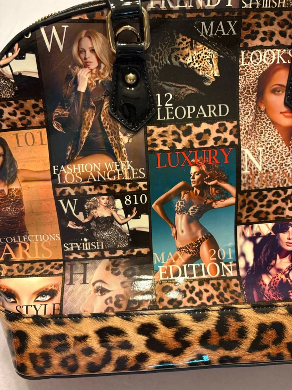 Leopard Print Patchwork Satchel and Wallet/Wristlet Set - Brown